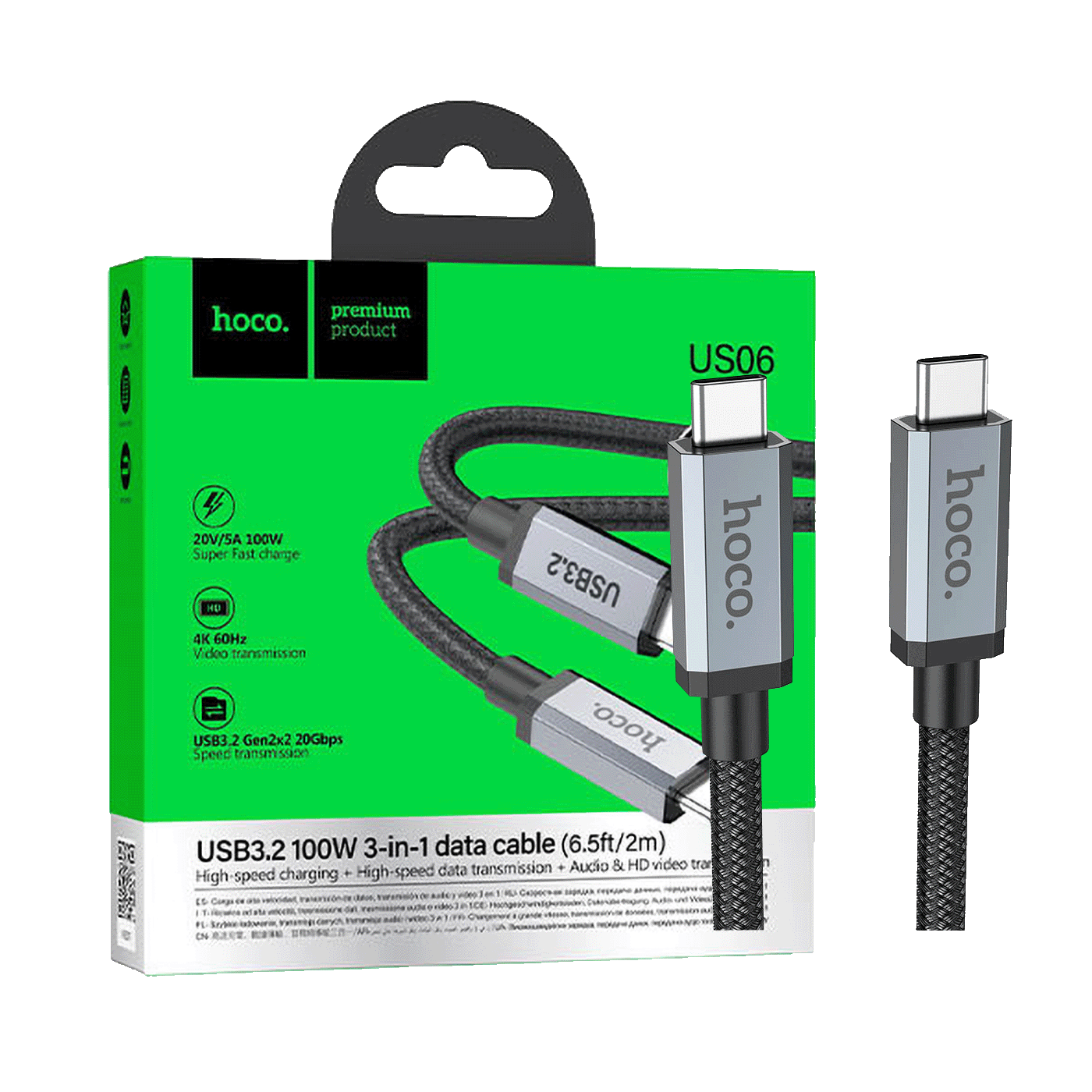 hoco. USB kabl za smartphone, 100W, US06, USB3.2 type C,  2 met. - US06 2M