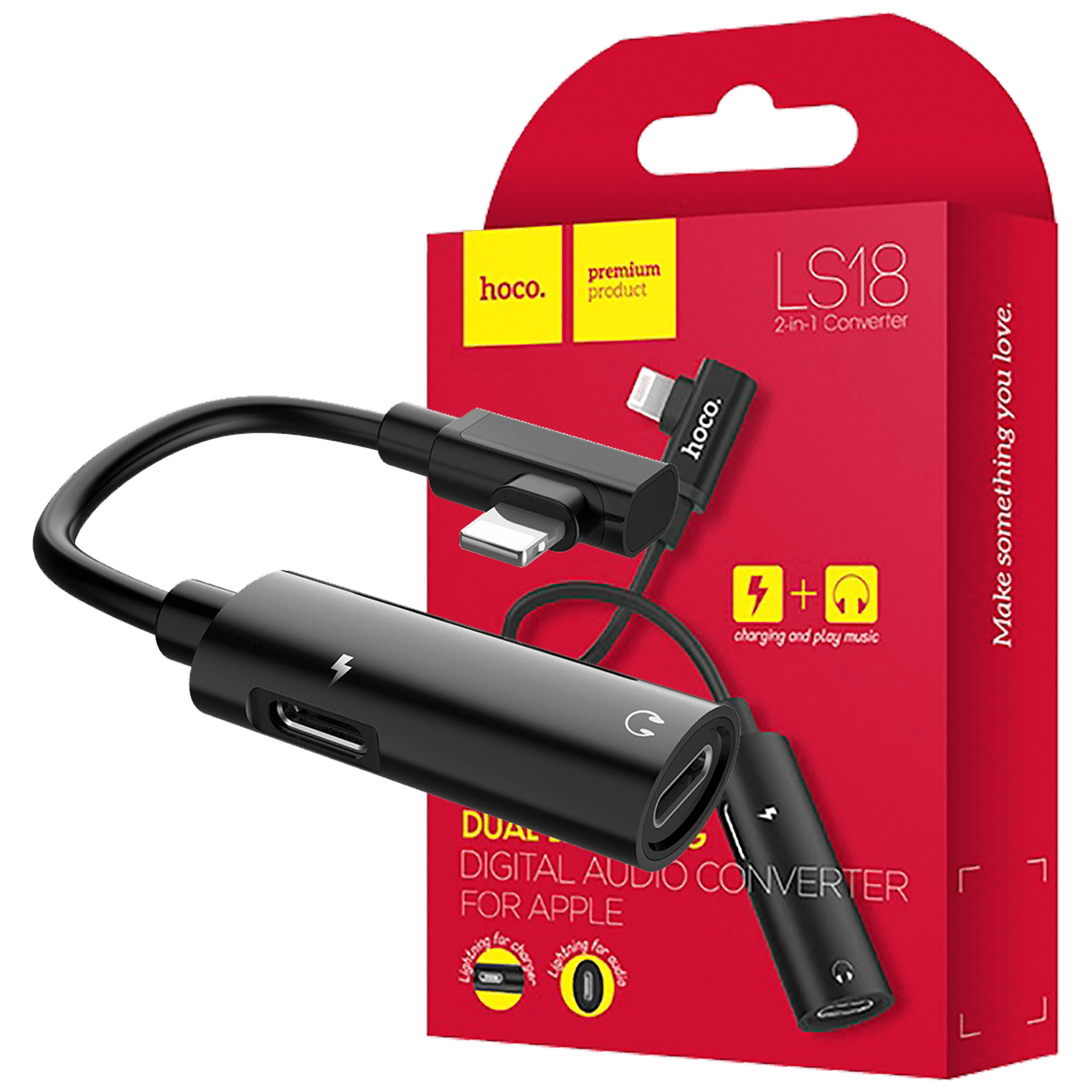 hoco. Adapter za slušalice 2in1, iPhone,Lightning na 2 x Lightning - LS18 Lightning to Lightning