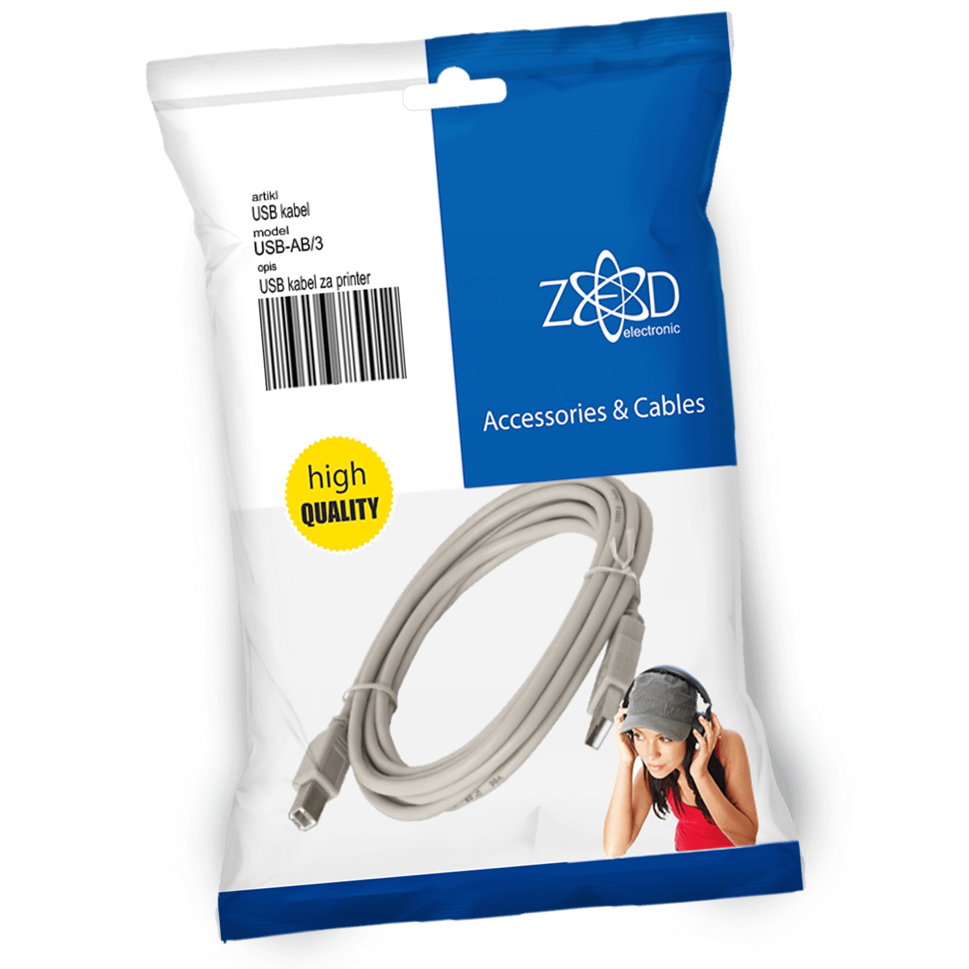 ZED electronic USB kabl za printer, dužina 3.0 metra - USB-AB/3