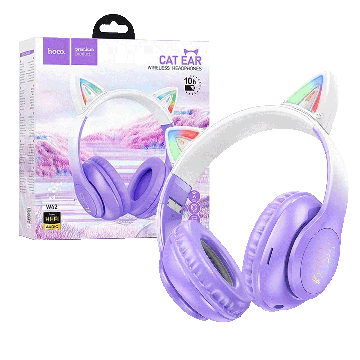 hoco. Slušalice bežične sa mikrofonom, Bluetooth - W42 Cat Ears, Purple Grape