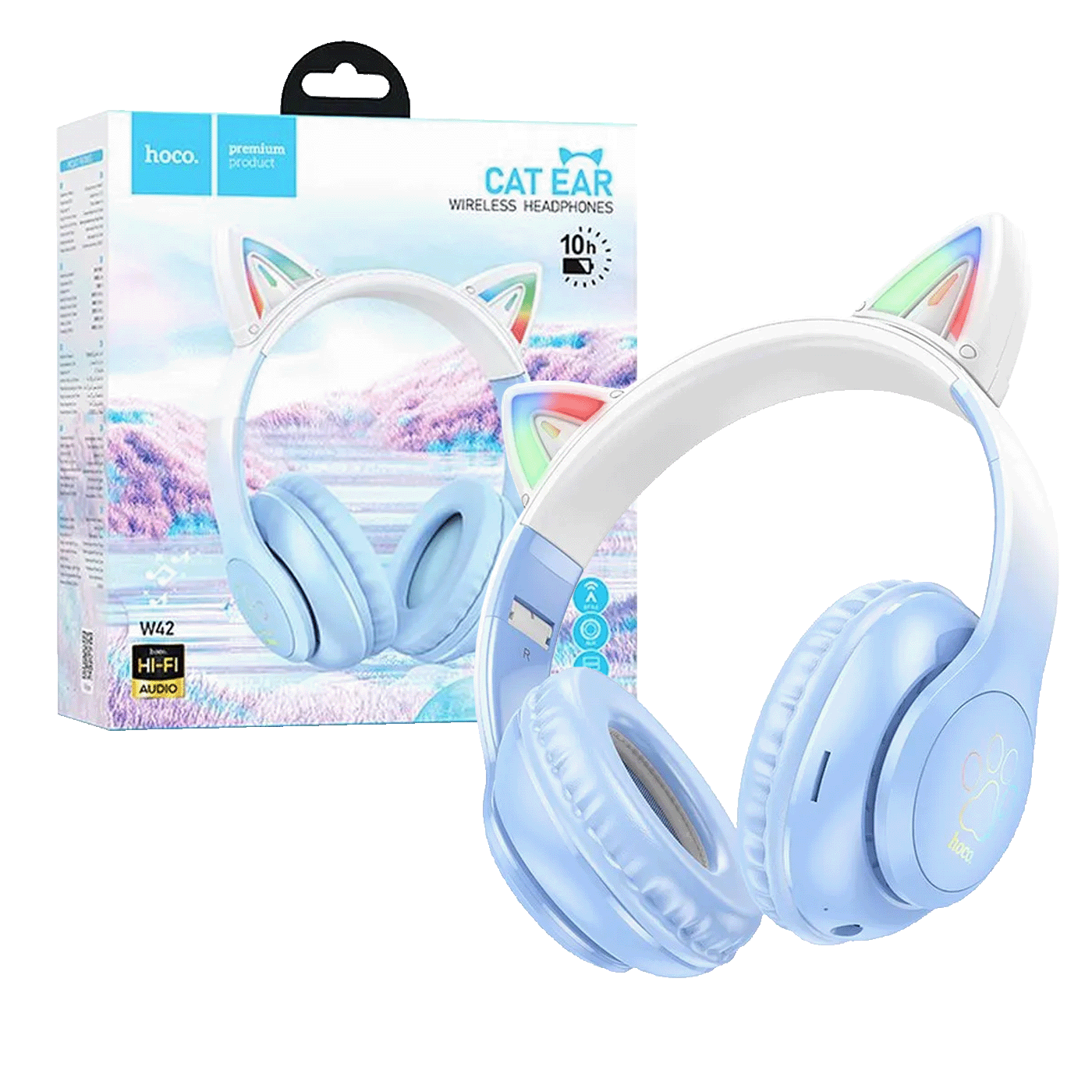 hoco. Slušalice bežične sa mikrofonom, Bluetooth - W42 Cat Ears, Crystal Blue