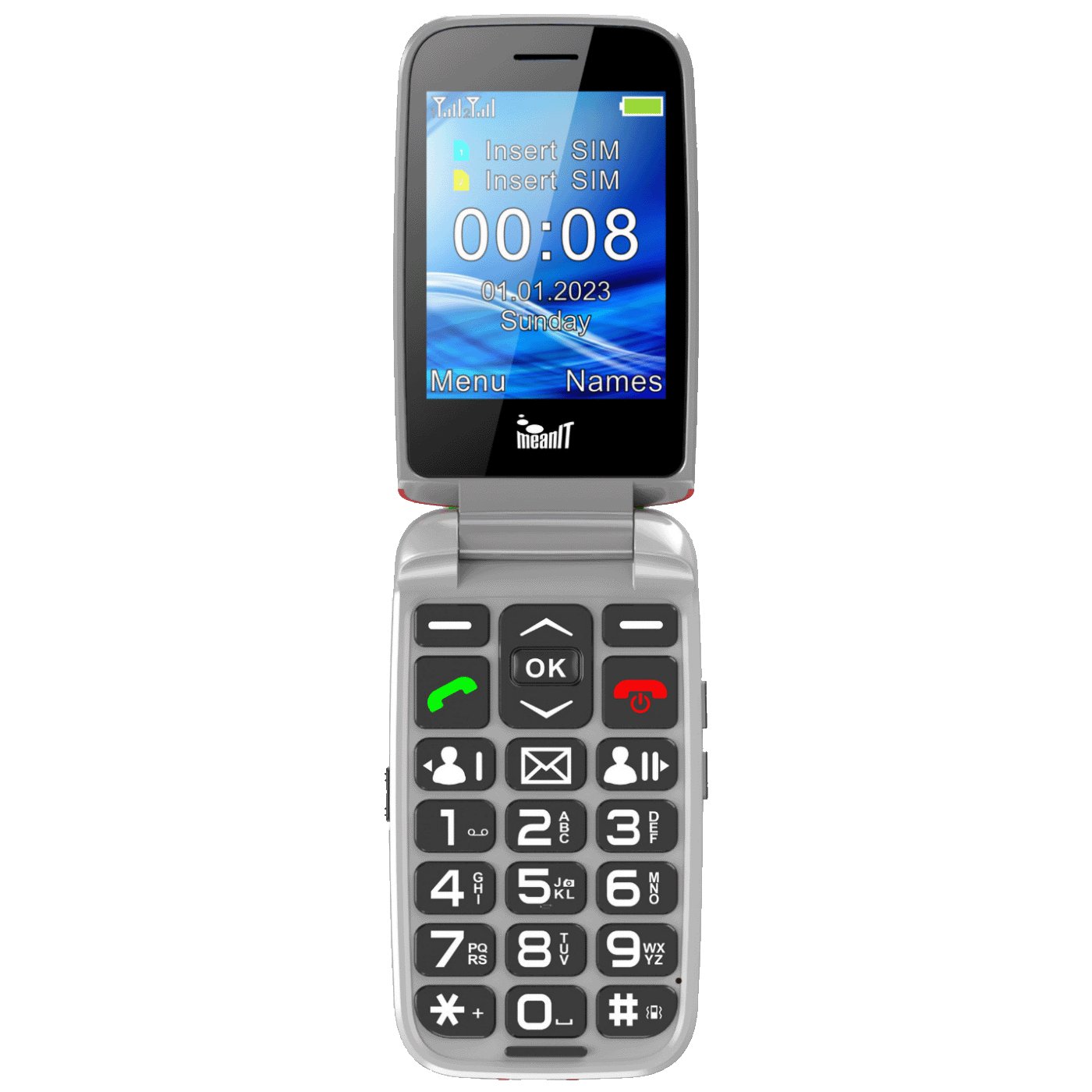MeanIT Telefon mobilni, 2.8" ekran, Dual SIM, SOS tipka - SENIOR FLIP MAX Red