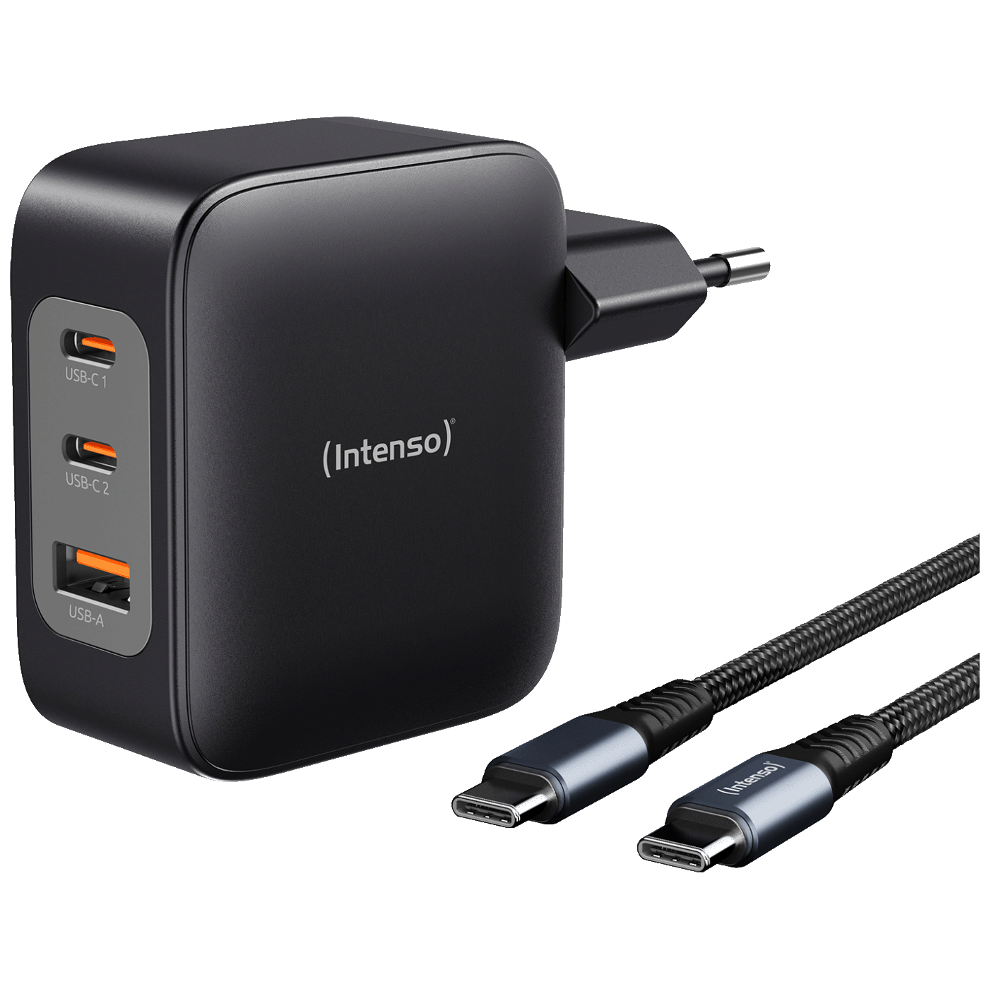 (Intenso) Punjač kučni sa type C kabelom, brzi, 1xUSB-A, 2xUCB-C, 100W - Adapter W100ACC GaN + C520C Cable