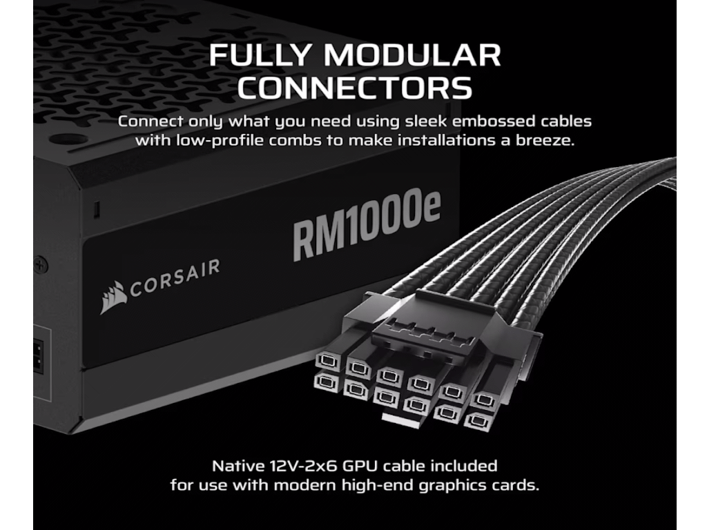 Corsair PSU 1000W RM1000eGold, Fully Modular, 12V-2x66xSATA, 3xPCIe, ATX 3.1, PCIe 5.1