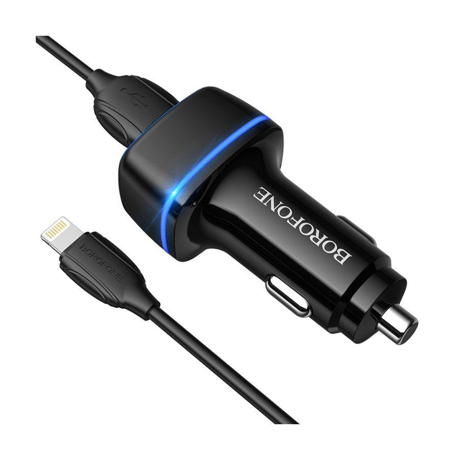 AUTO PUNJAČ BOROFONE BZ14 MAX - 2XUSB - 2,4A SA USB NA LIGHTNING KABLOM CRNI