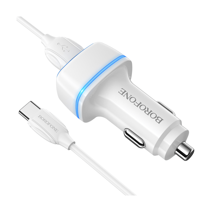 AUTO PUNJAČ BOROFONE BZ14 MAX - 2XUSB - 2,4A SA USB NA TYPE C KABLOM BIJELI