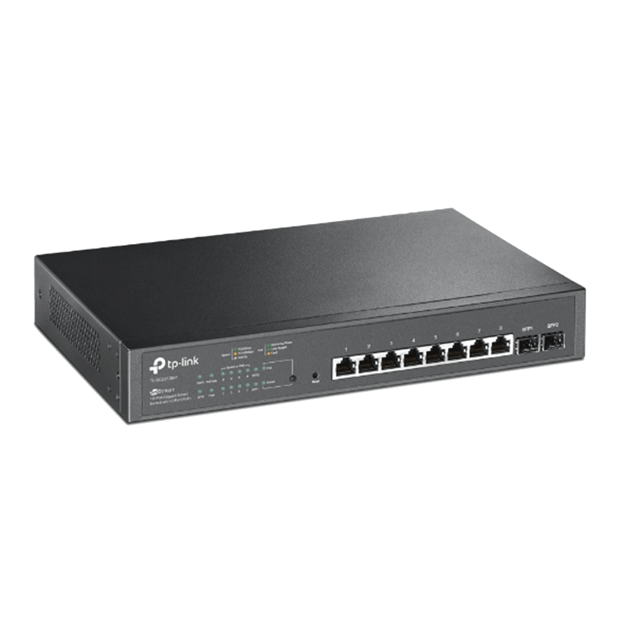TP-Link TL-SG2210MP JetStream 10-portni gigabitni pametni prekidač sa 8 portova PoE+, 8× gigabitni PoE+ portovi, 2× gigabitna SFP slota, 802.3at/af, 1