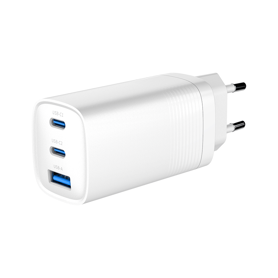 USB punjač 2xType-C + 1xUSB-A fast charger, 65W PD, white GEMBIRD, TA-UC-PDQC65-01-W