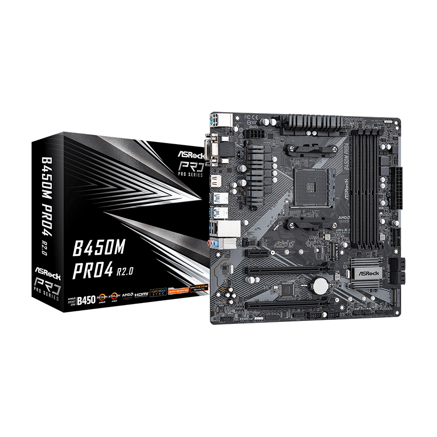 ASROCK MB B450M PRO4 R2.0 AMD B450;AM4;4xDDR4 m.2,VGA,DVI,HDMI,micro ATX