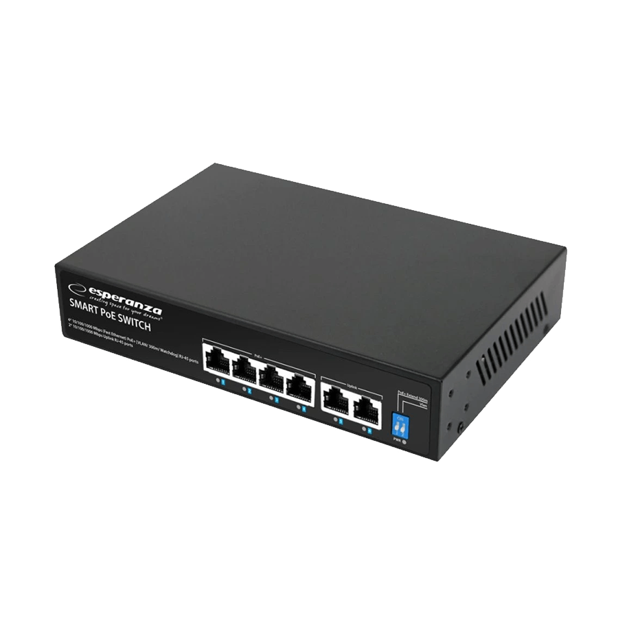 SWITCH 4 PoE + 2 UPLINK ESPERANZA  ETHERNET SWITCH 10/100/1000 GOLIATH, ENS107
