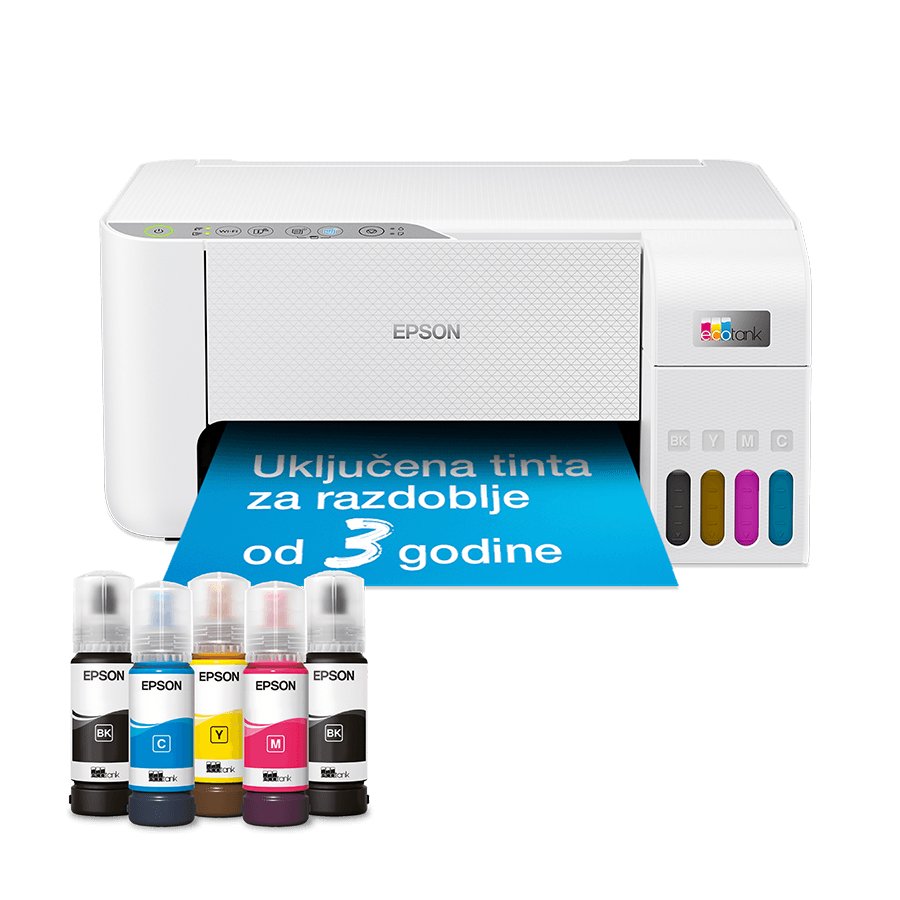 Printer Epson MFP EcoTank ITS L3276 print/scan/copy 33str/min BW. 15str/min color. rezolucija printanja 5.760 x 1.440 dpi. USB+WiFi. Boja bijela