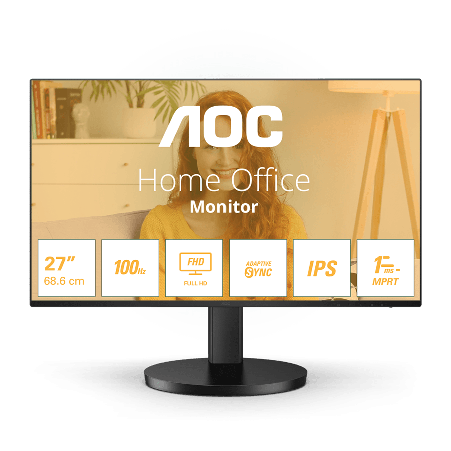MONITOR AOC 27" 27B3HA2  IPS, 16:9, 1920x1080, 100Hz, 1ms, 250 cd/m2, 1300:1, VGA, HDMI, VESA, Ultra Narrow, Adaptive Sync, 2 W x 2, Black, VESA 3y