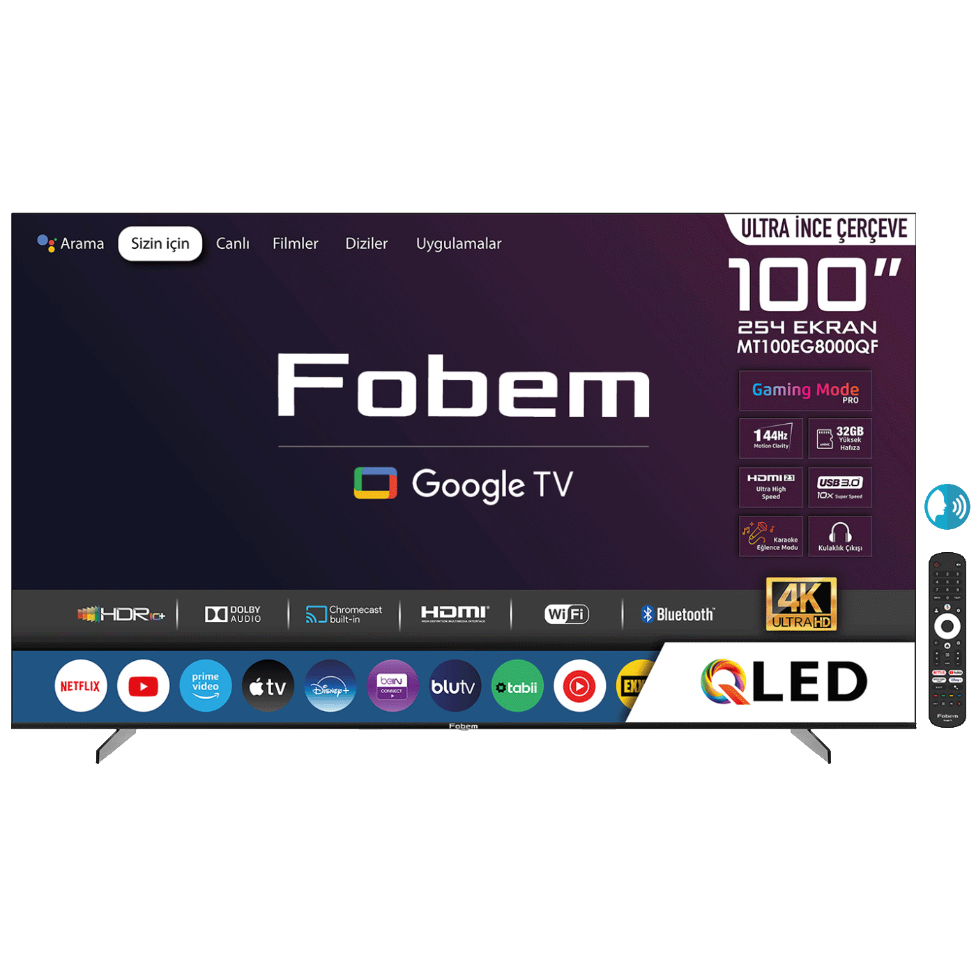 Fobem Televizor Smart QLED 4K UltraHD 100", Google TV - MT100EG8000QF