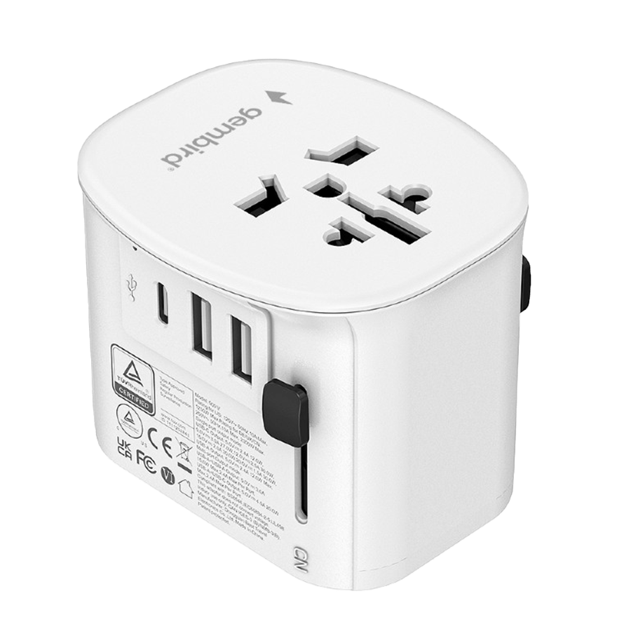Univerzalni strujni adapter za sve zemlje + USB + Type-C punjač GEMBIRD, 20 W, white, TPA-EU2A1C15-01-W