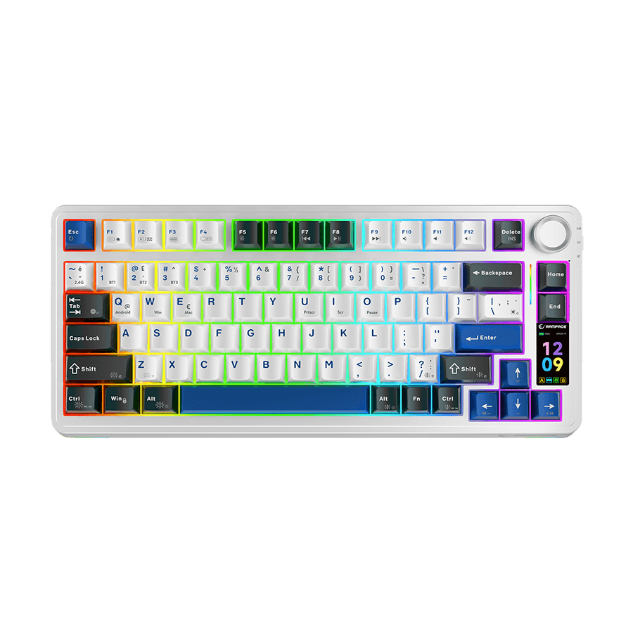 Tastatura gaming RAMPAGE QUELL PRO screen White Hot Swap 2.4g Bt Wireless RGB Gasket Oil Switch English Layout PBT KeyCaps Mechanical KLA, 42257