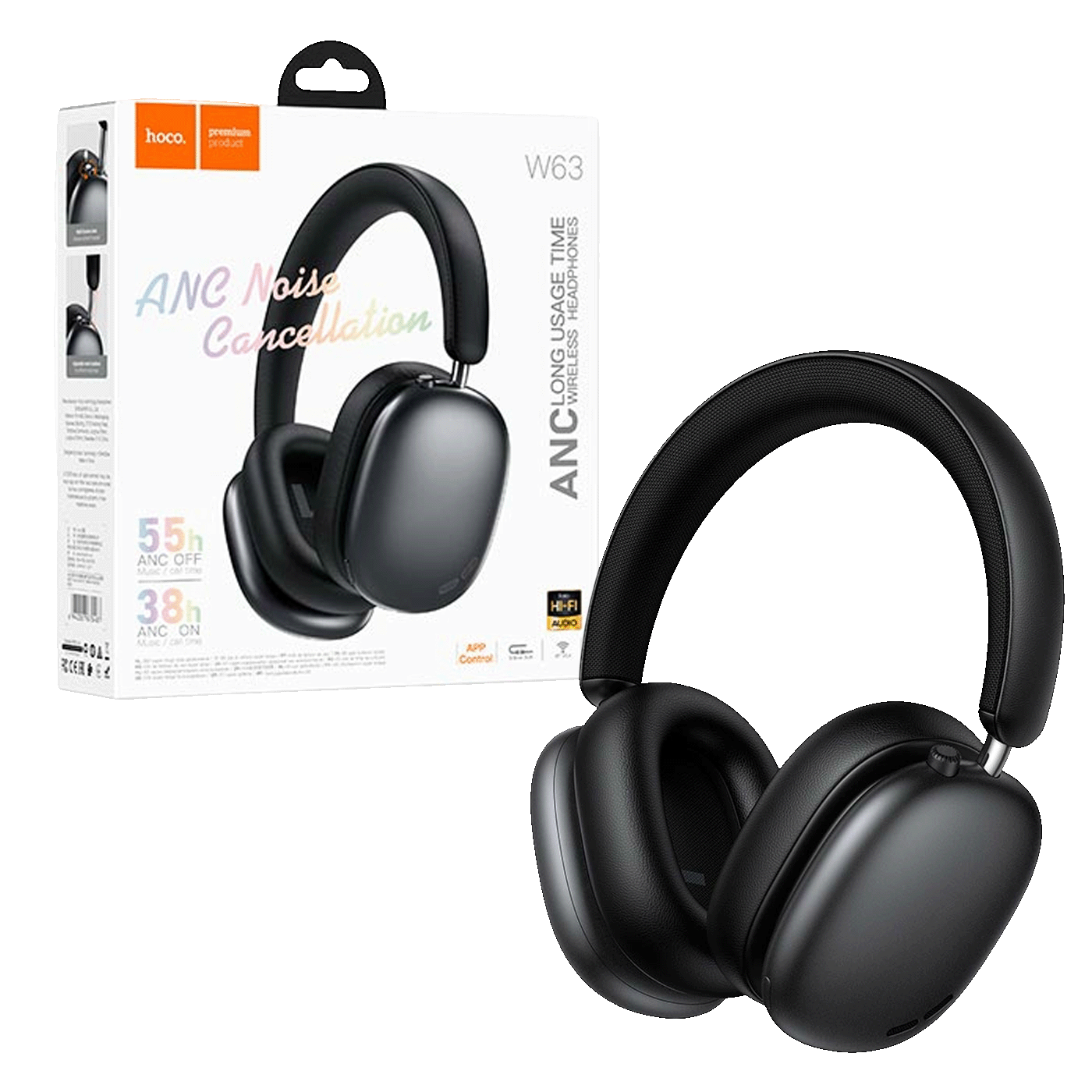 hoco. Bežične slušalice, Bluetooth, ANC - W63 Black